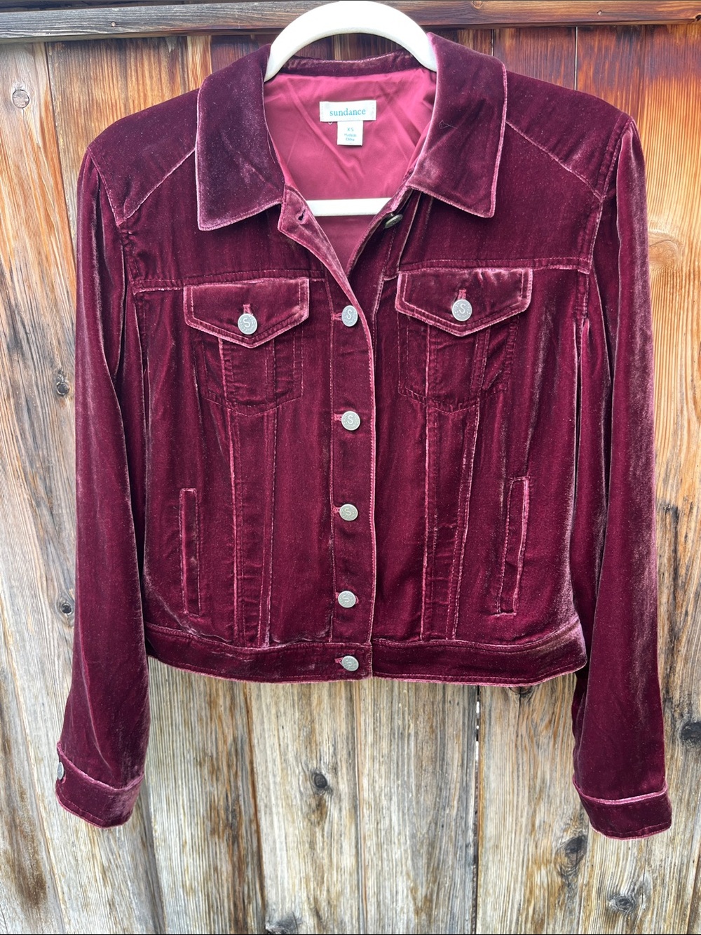 Sundance Velvet Jean Jacket in Burgundy